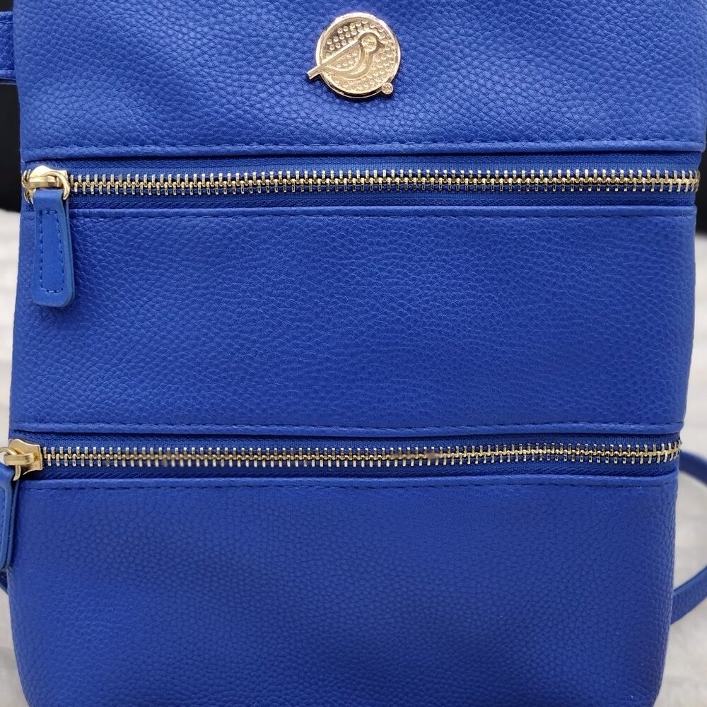 Birdie Balou 3-Zip Royal Blue Crossbody Bag | Faux Leather, Gold Hardware - Picture 6 of 10
